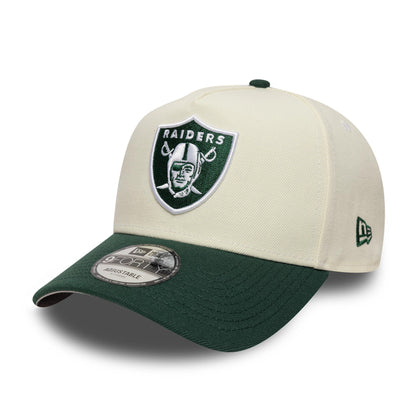 Pictured is this NFL Las Vegas Raiders 9FORTY A-Frame cap in cream and dark green. 1