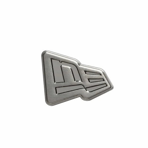Slide 10:Metallic logo on a white background