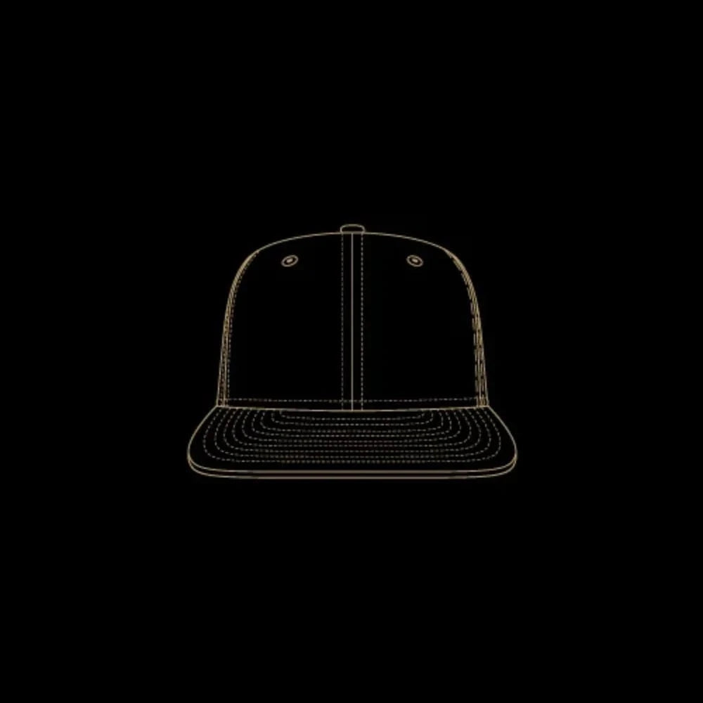 sketch of the front of a 59fifty cap showing a flat visor
