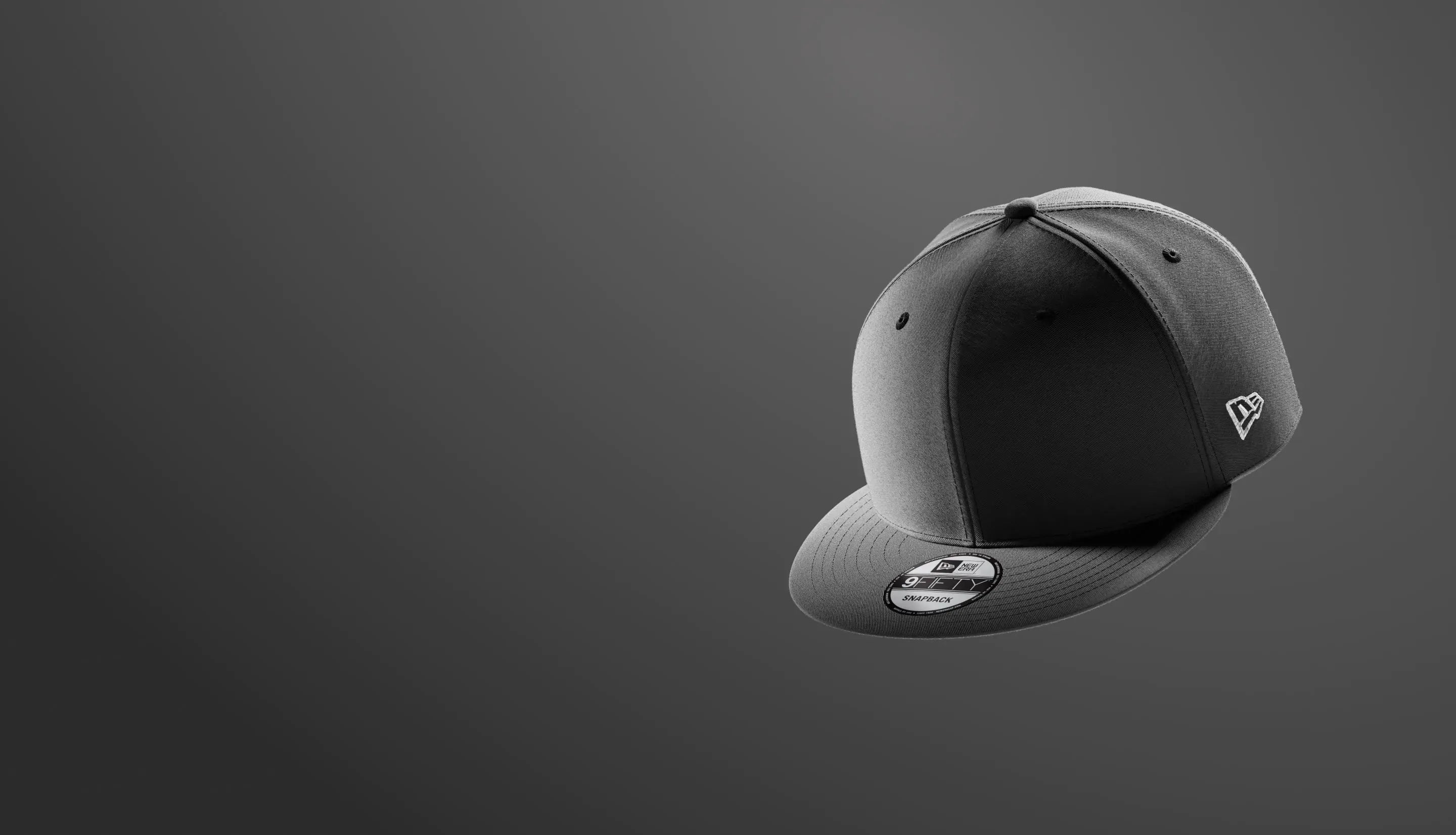 Black and gray cap with New Era Flag on a dark gray background