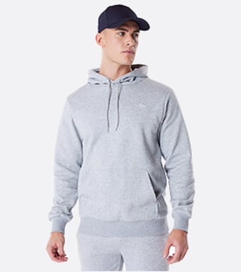 man wearing grey matching hoodie and joggers with new era logo on the right side
