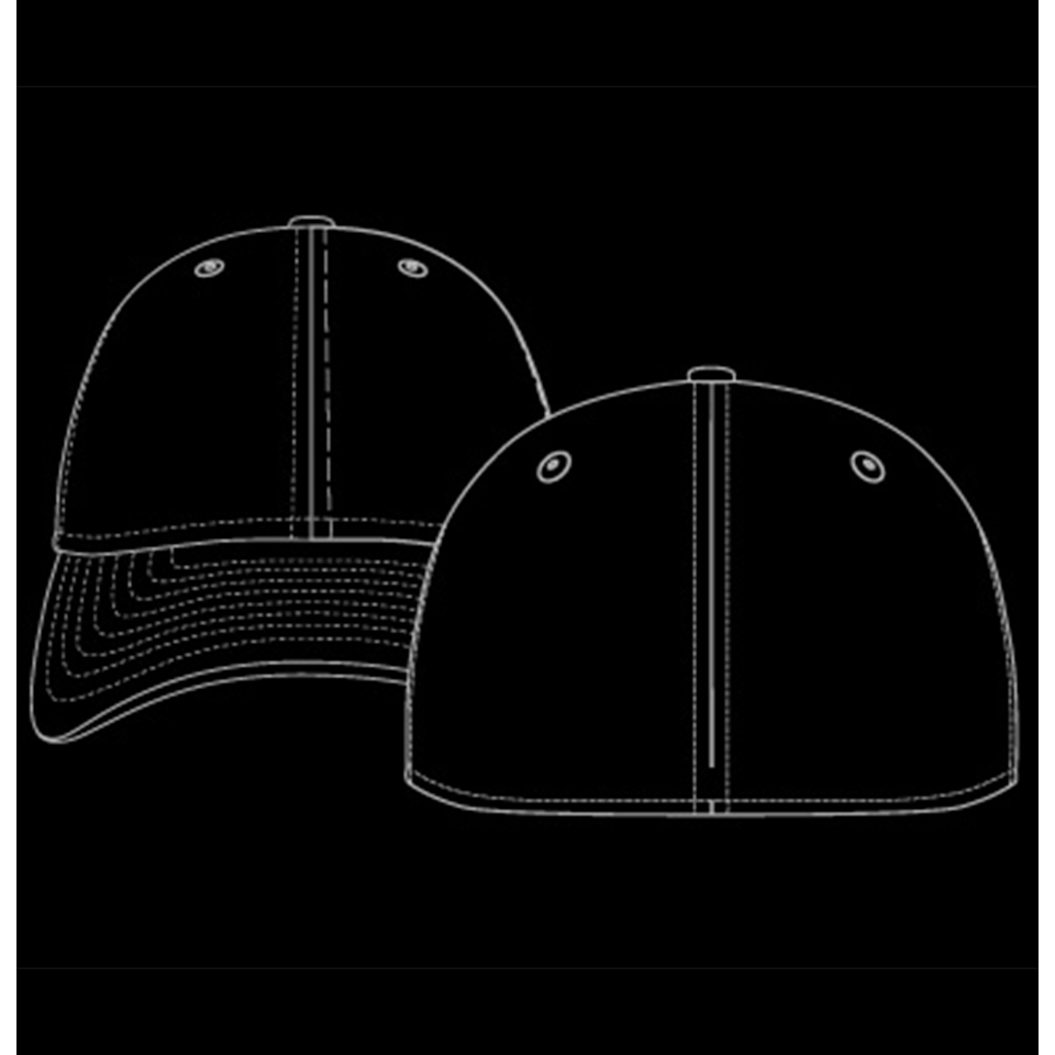 a white silhouette sketch of a stretch fit cap for the style guide