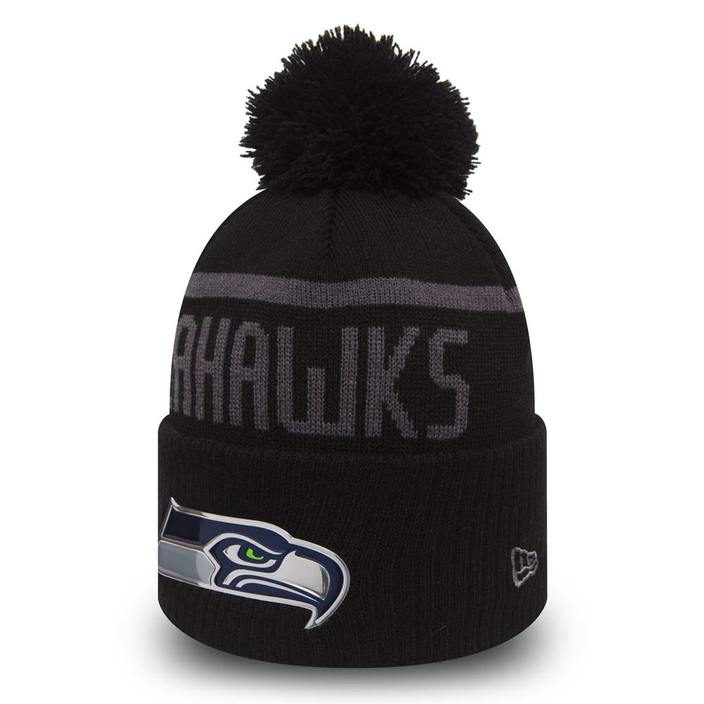 Seattle Seahawks Black Collection Bobble Cuff Beanie Hat