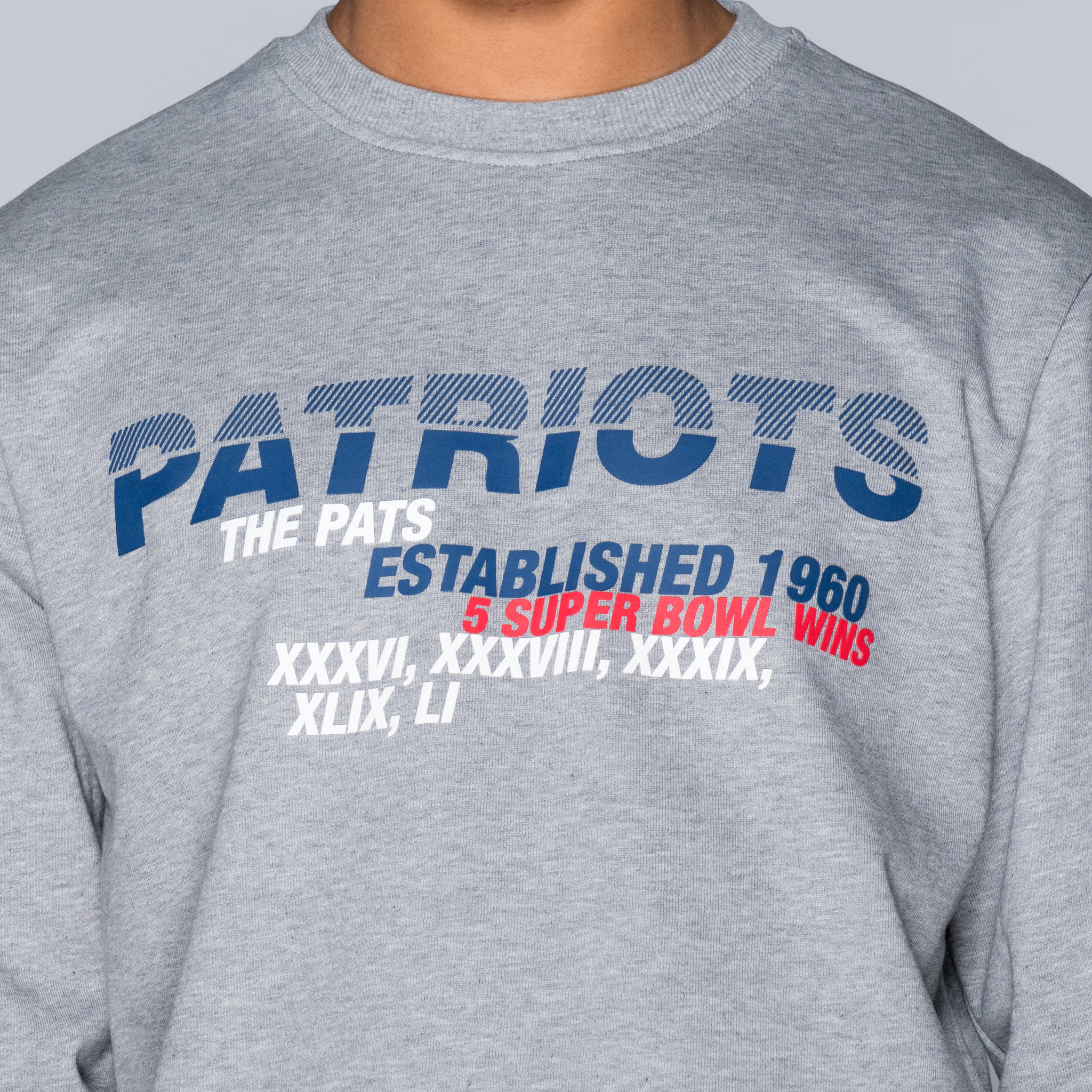 New England Patriots Slogan Grey Crew Neck