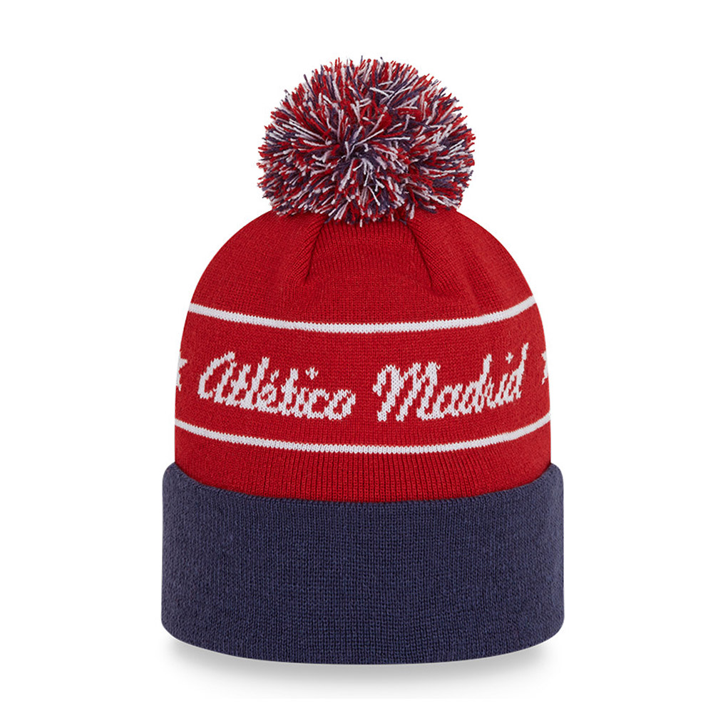 Athletico Madrid Logo Stripe Red Bobble Beanie Hat