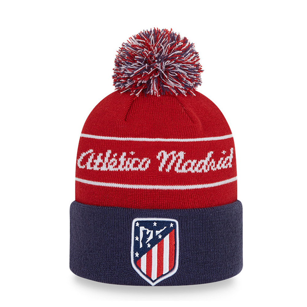 Athletico Madrid Logo Stripe Rouge Bobble Bonnet Chapeau