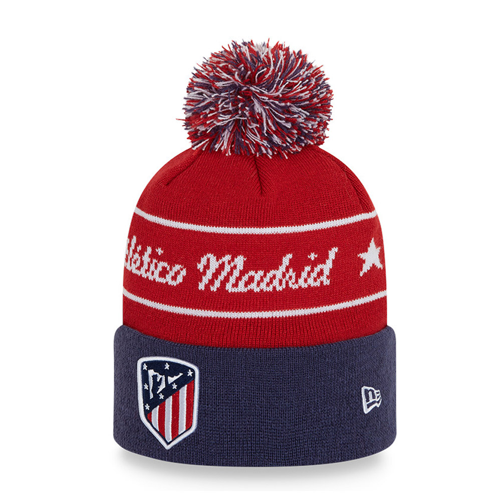 Athletico Madrid Logo Stripe Red Bobble Beanie Hat