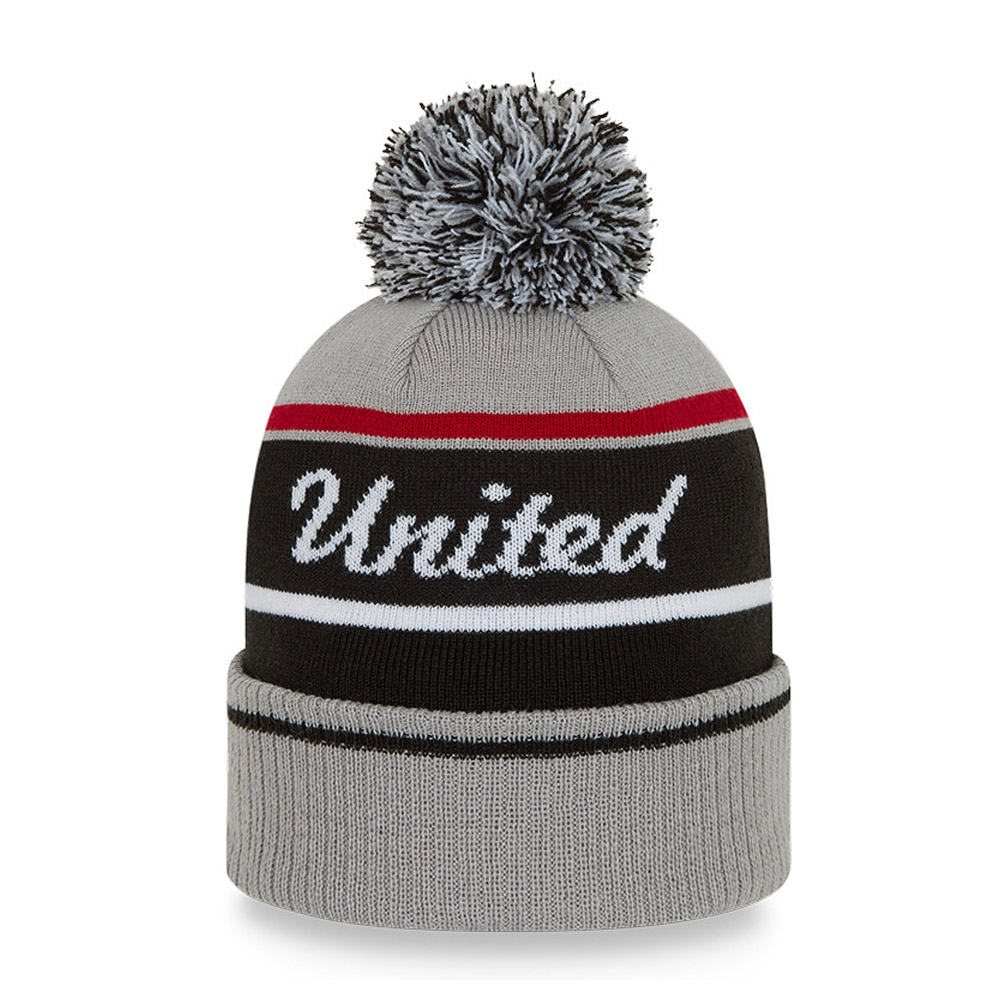 Official New Era Manchester United FC Wordmark Grey Bobble Knit Hat ...