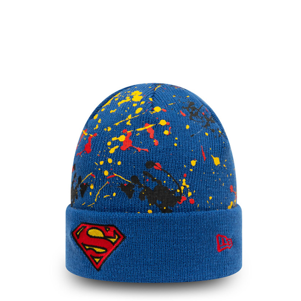 Superman Character Paint Splat Kids Blue Cuff Beanie Hat