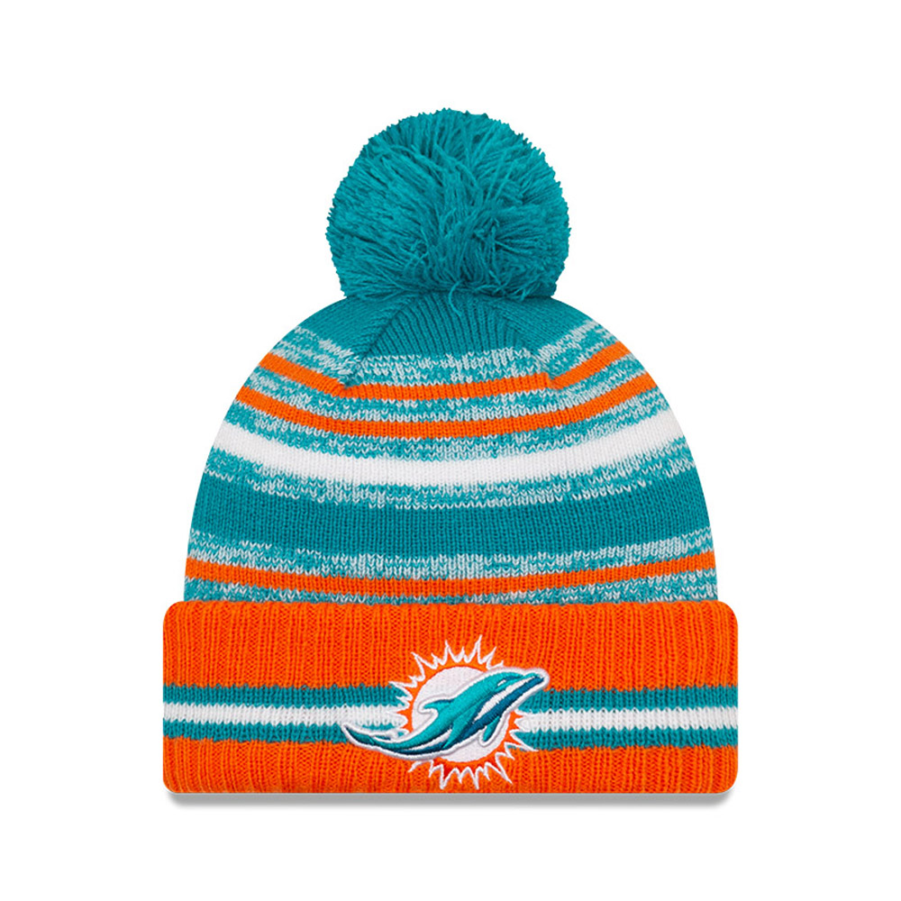 Miami Dolphins NFL Sideline Kids Turquoise Bobble Beanie Hat