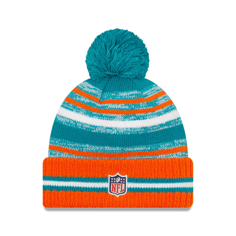 Miami Dolphins NFL Sideline Turquoise Bobble Beanie Hat