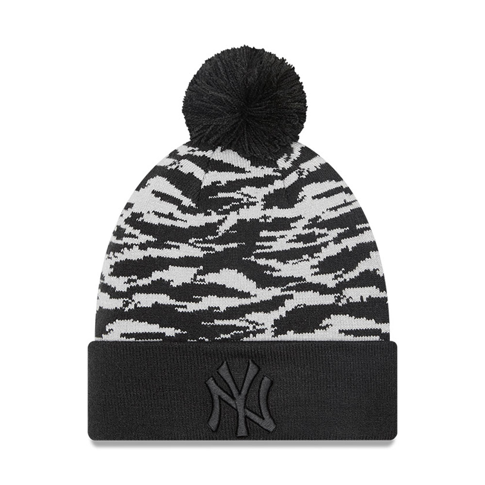 New York Yankees Tiger Camo Black Cuff Bobble Beanie Hat