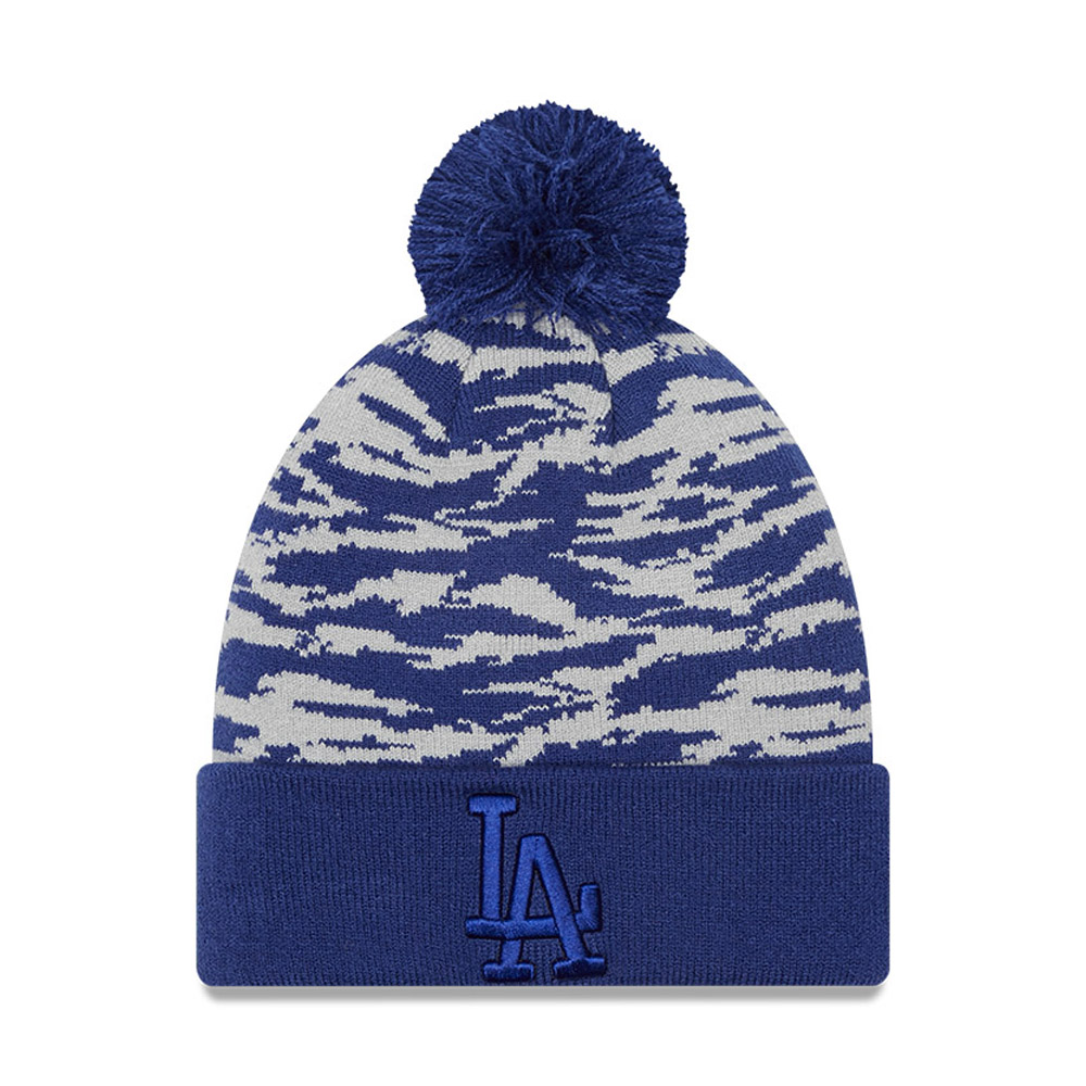 LA Dodgers Tiger Camo Blue Cuff Bobble Beanie Hat