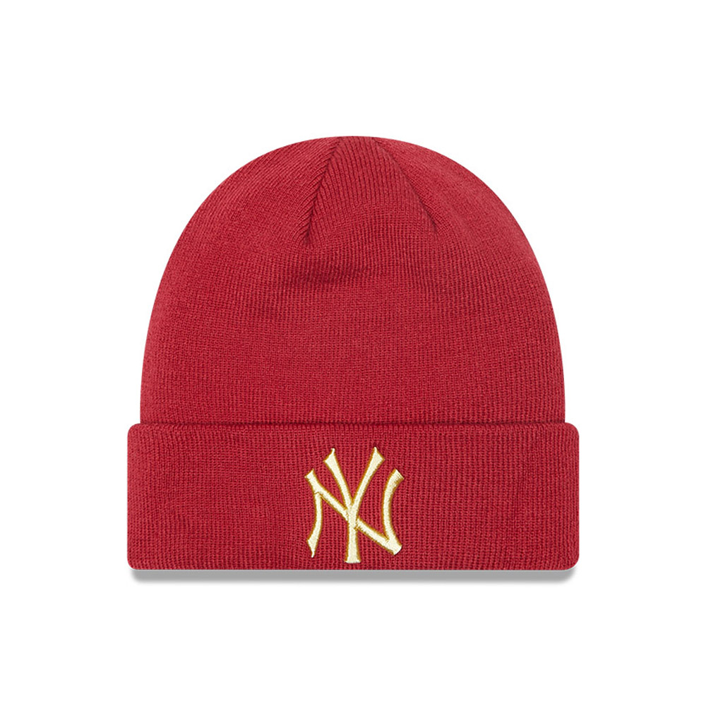 New York Yankees Metallic Logo Womens Red Cuff Beanie Hat