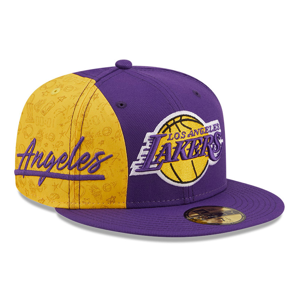 LA Lakers NBA Side City Doodle Purple 59FIFTY Fitted Cap