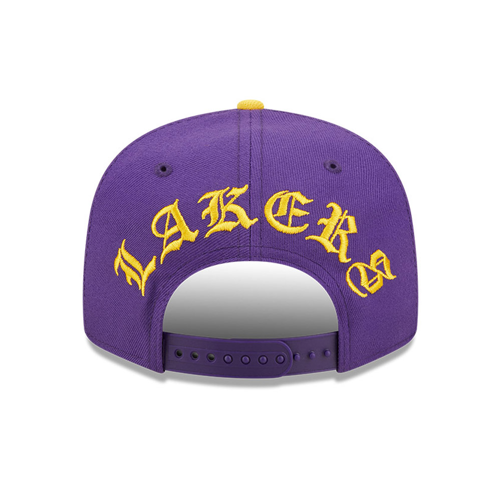 Official New Era LA Lakers NBA Black Letter Arch Purple 9FIFTY Snap Cap ...