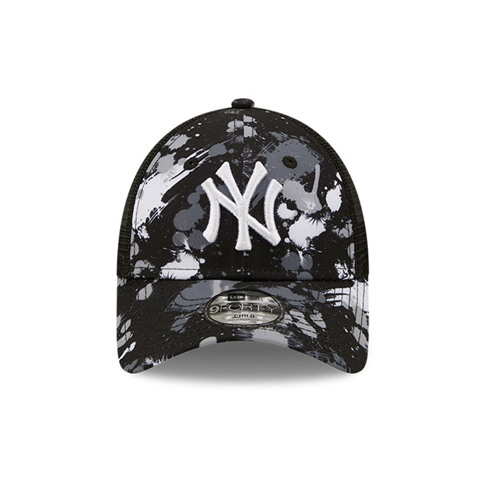 New York Yankees Splatter Print Kids Black 9FORTY Trucker Cap