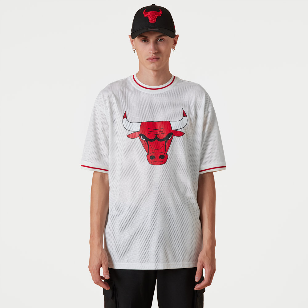 Chicago Bulls NBA Logo Oversized White Mesh T-Shirt