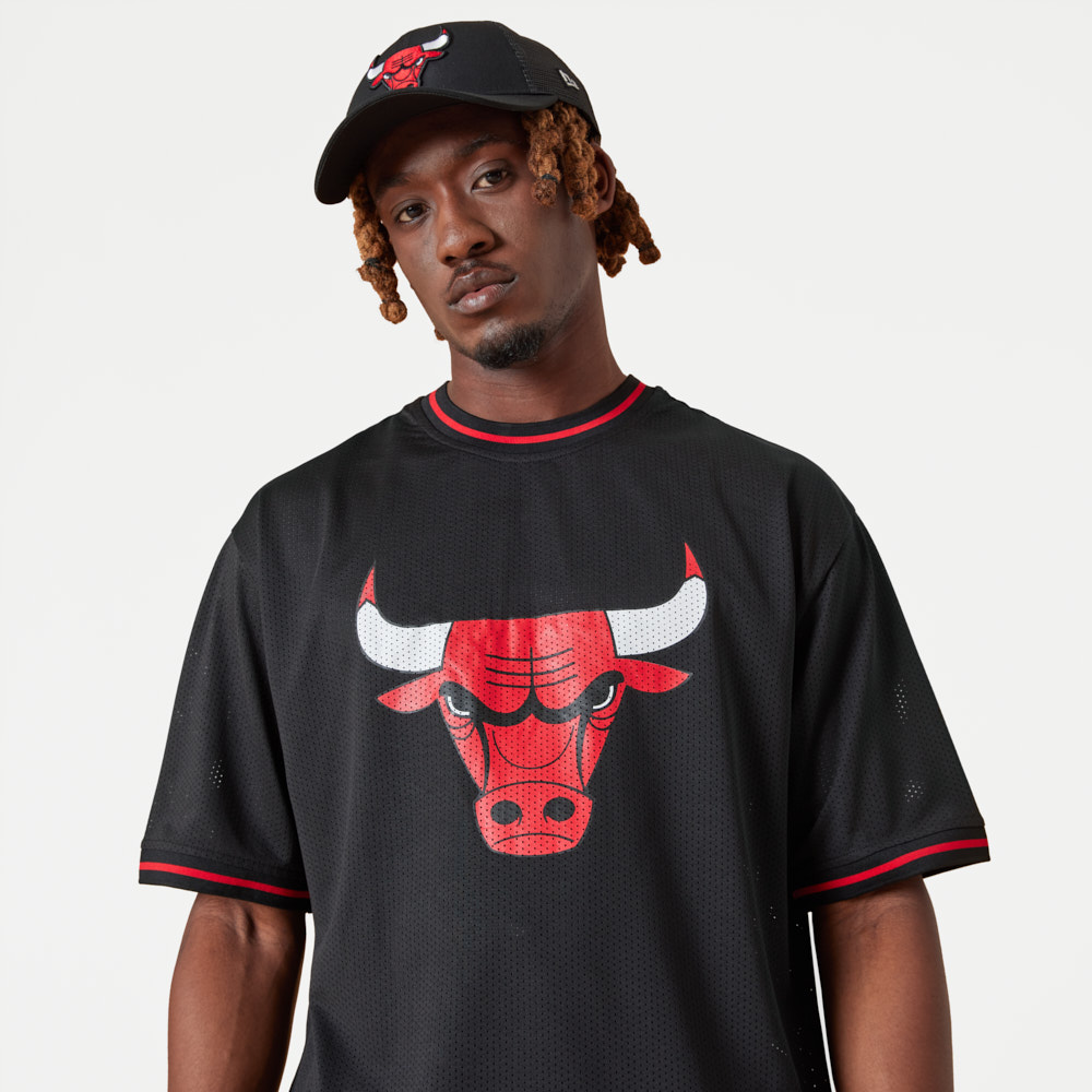 Official New Era Chicago Bulls NBA Mesh Team Logo Black Oversized T ...
