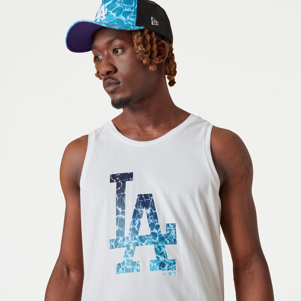 LA Dodgers MLB Team Colour Water Print White Tank Top