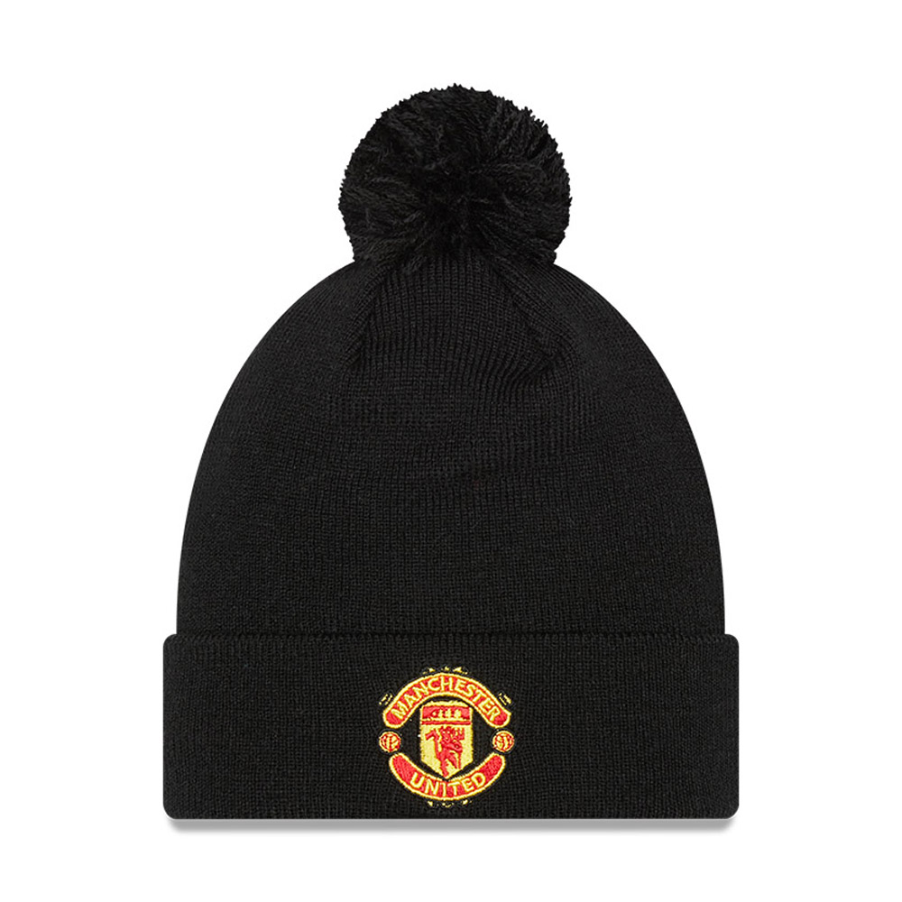 Manchester United Wordmark Black Bobble Beanie Hat