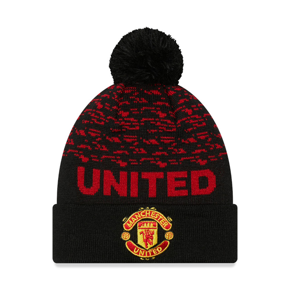 Manchester United Logo Black Bobble Beanie Hat