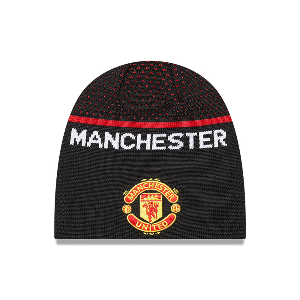 Manchester United Stripe Logo Black Beanie Hat