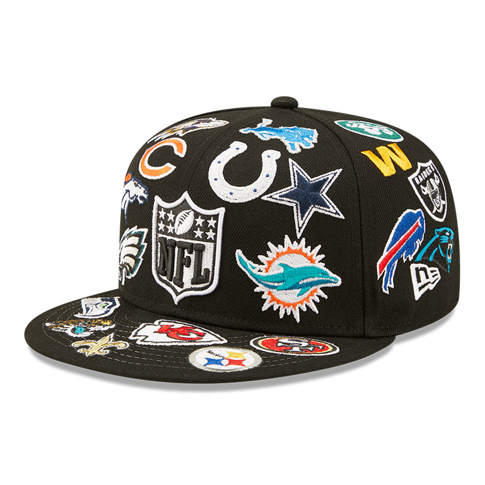 Official New Era NFL All-Over Patches Black 59FIFTY Fitted Cap