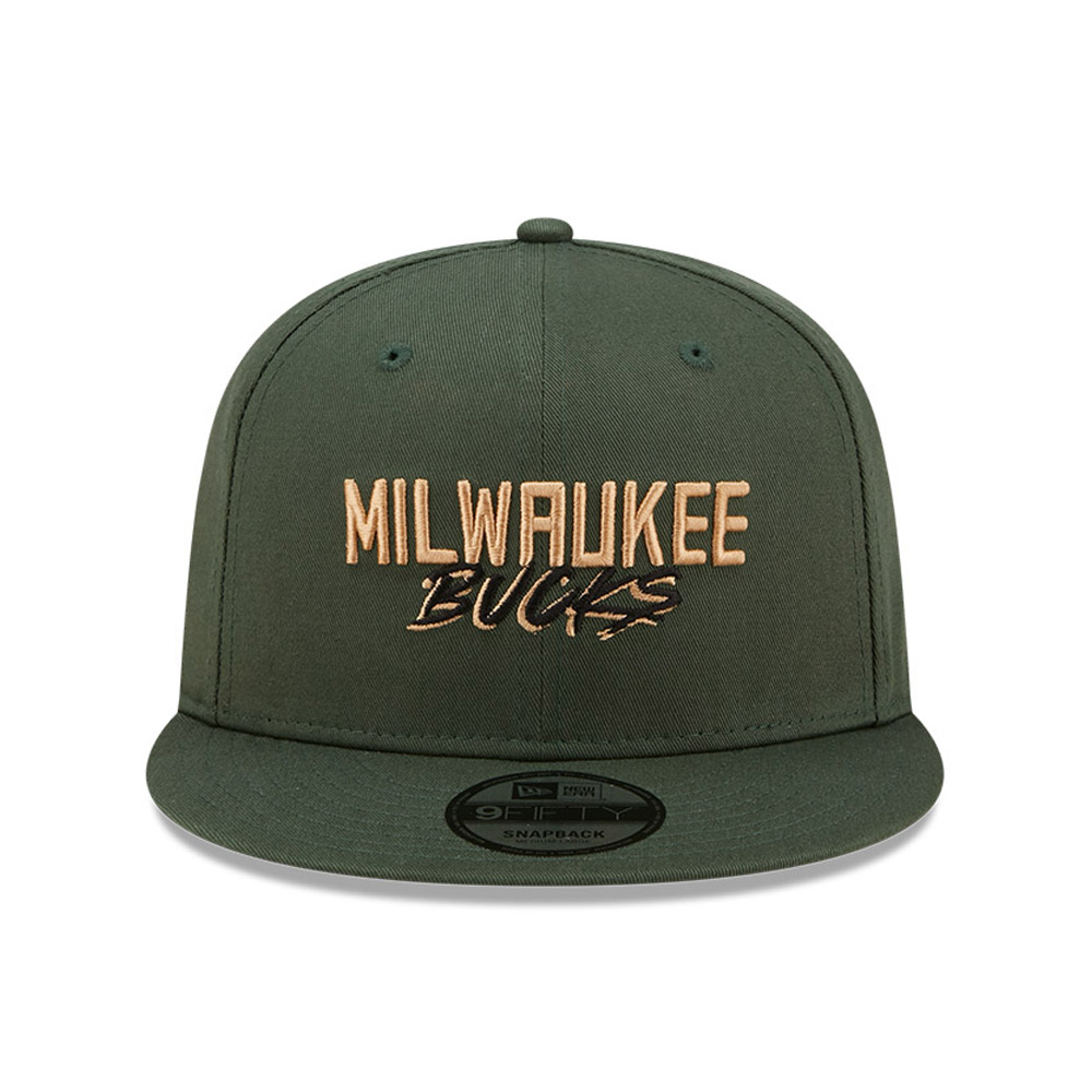 Milwaukee Bucks Script Logo Khaki 9FIFTY Snapback Cap