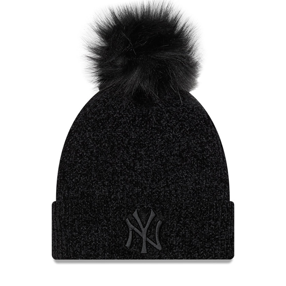 New York Yankees Chenille Womens Black Bobble Beanie Hat