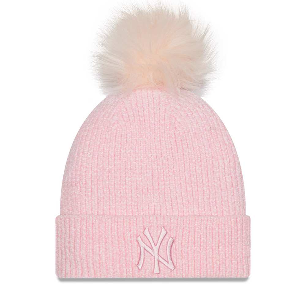 New York Yankees Chenille Womens Pink Bobble Beanie Hat