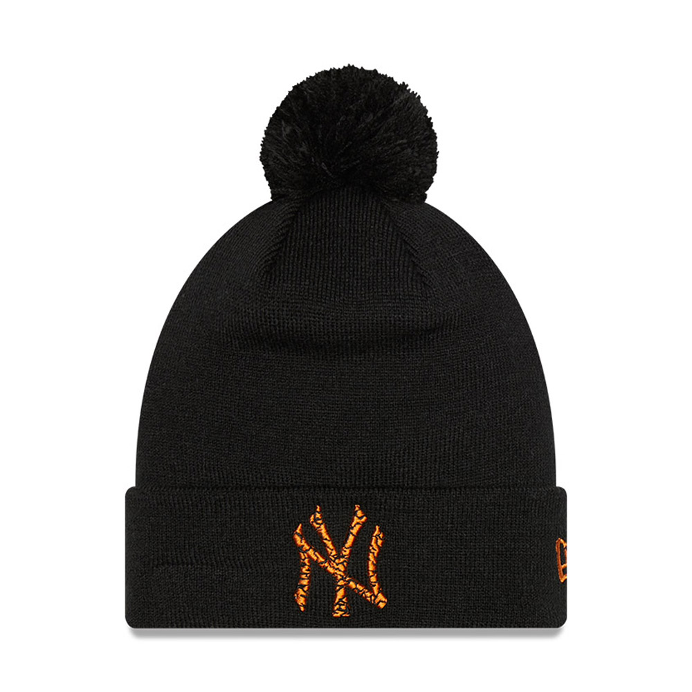 New York Yankees Infill Black Bobble Beanie Hat