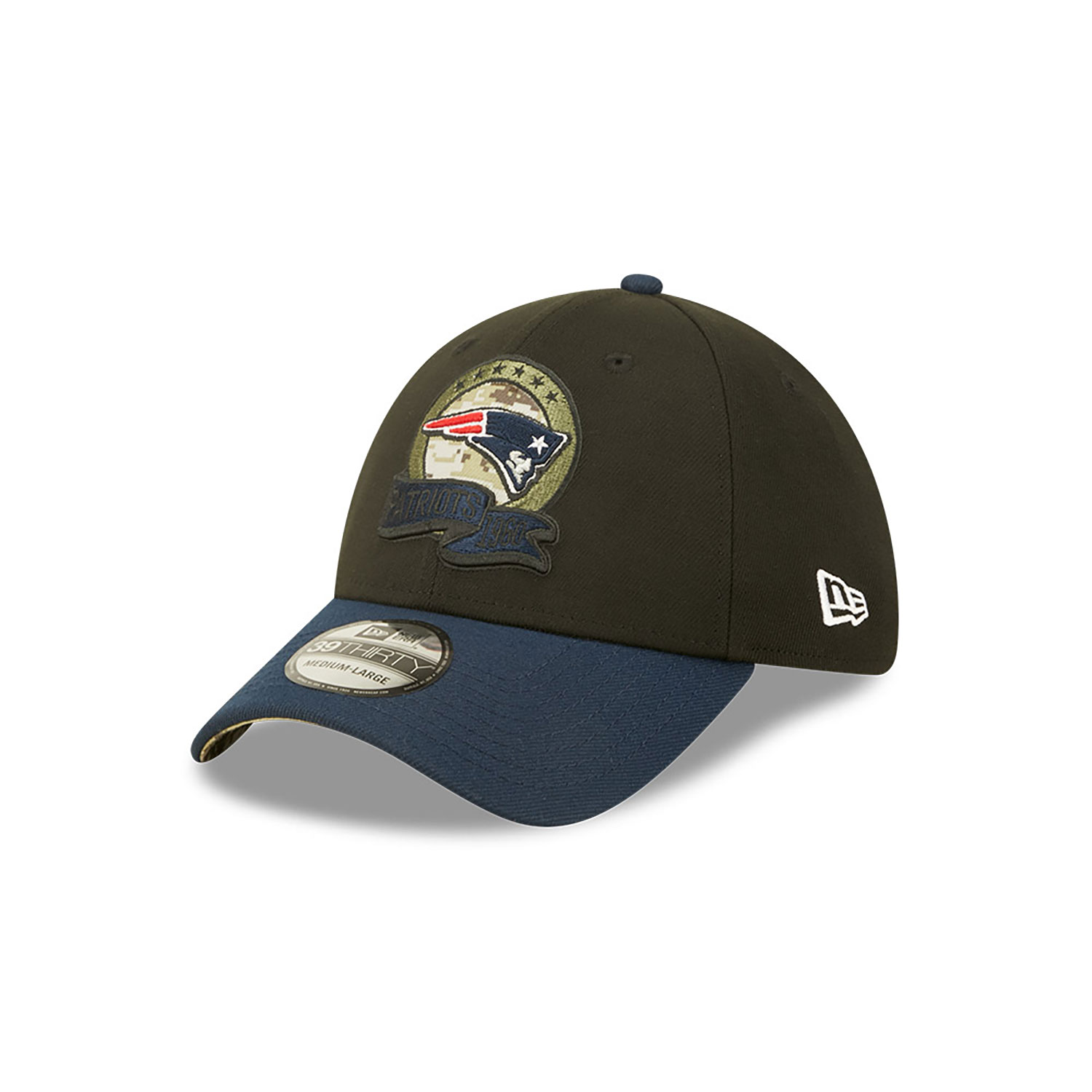 New England Patriots NFL Salute to Service Black 39THIRTY Stretch Fit Cap