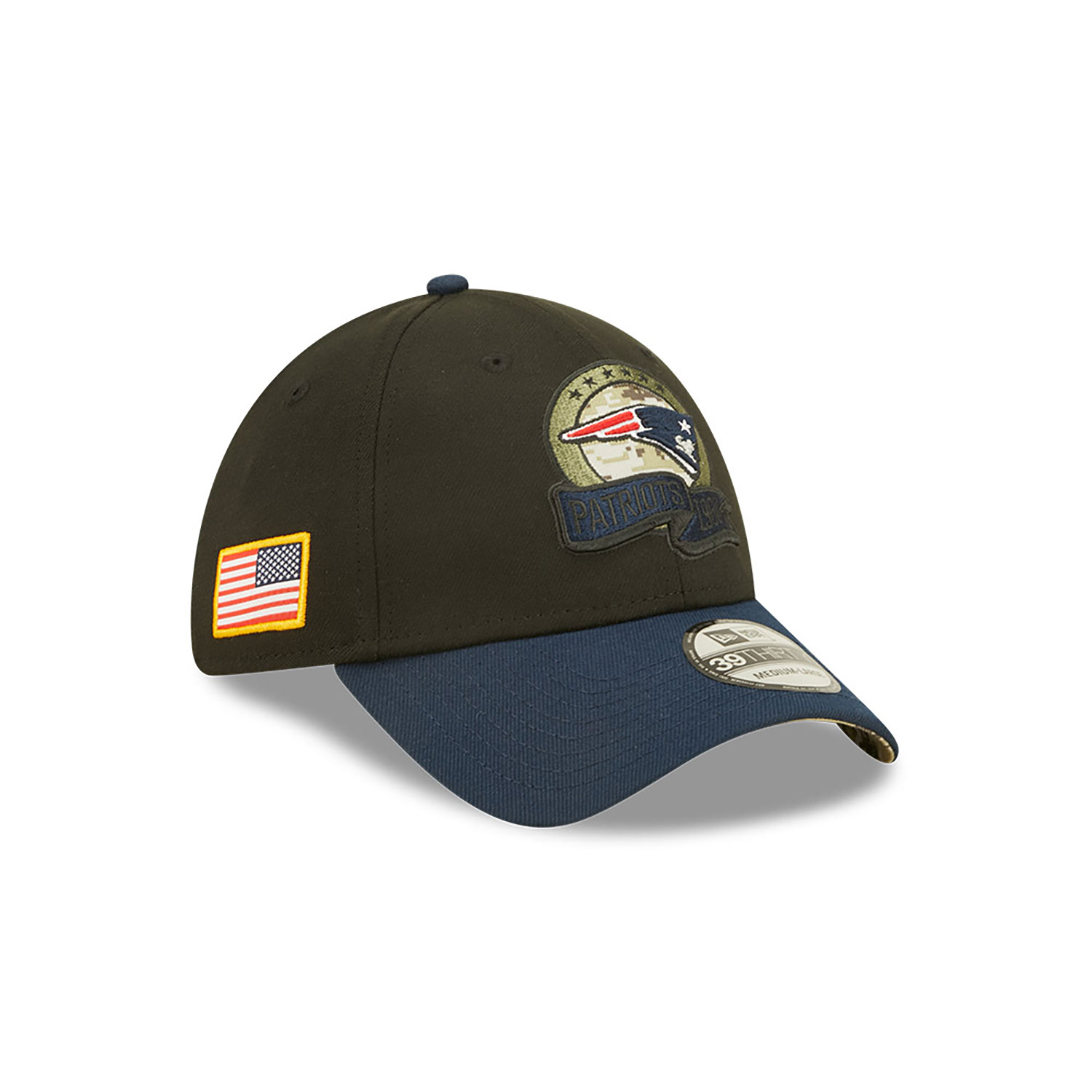 New England Patriots NFL Salute to Service Black 39THIRTY Stretch Fit Cap
