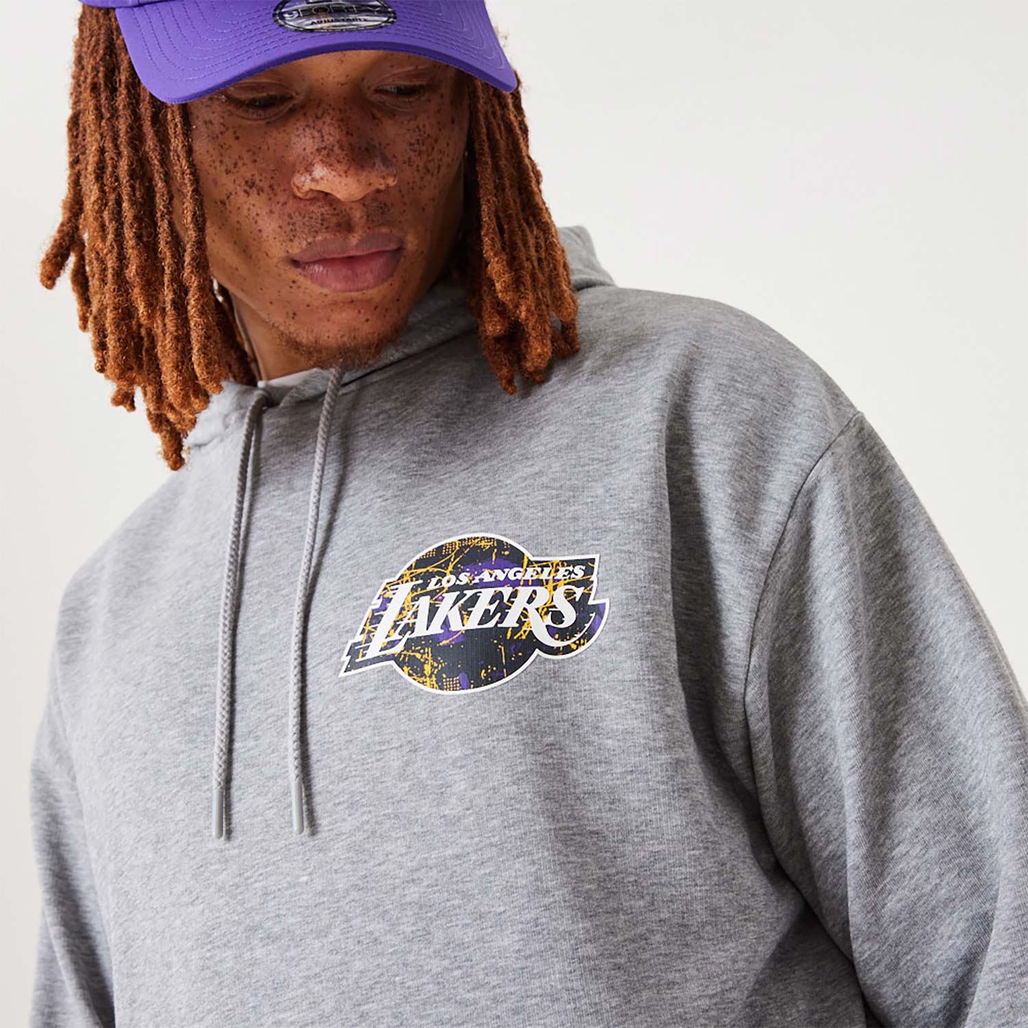 LA Lakers NBA Infill Team Logo Medium Grey Pullover Hoodie