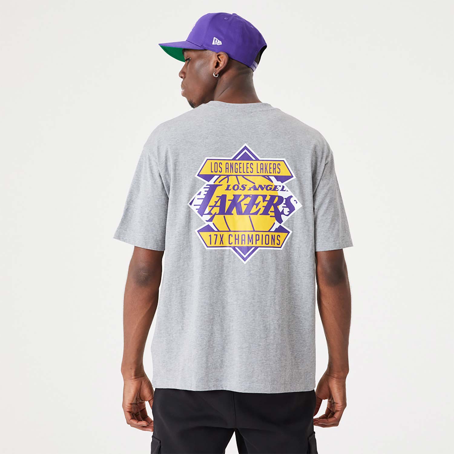 Official New Era NBA Championship LA Lakers Medium Grey Over Sized Tee