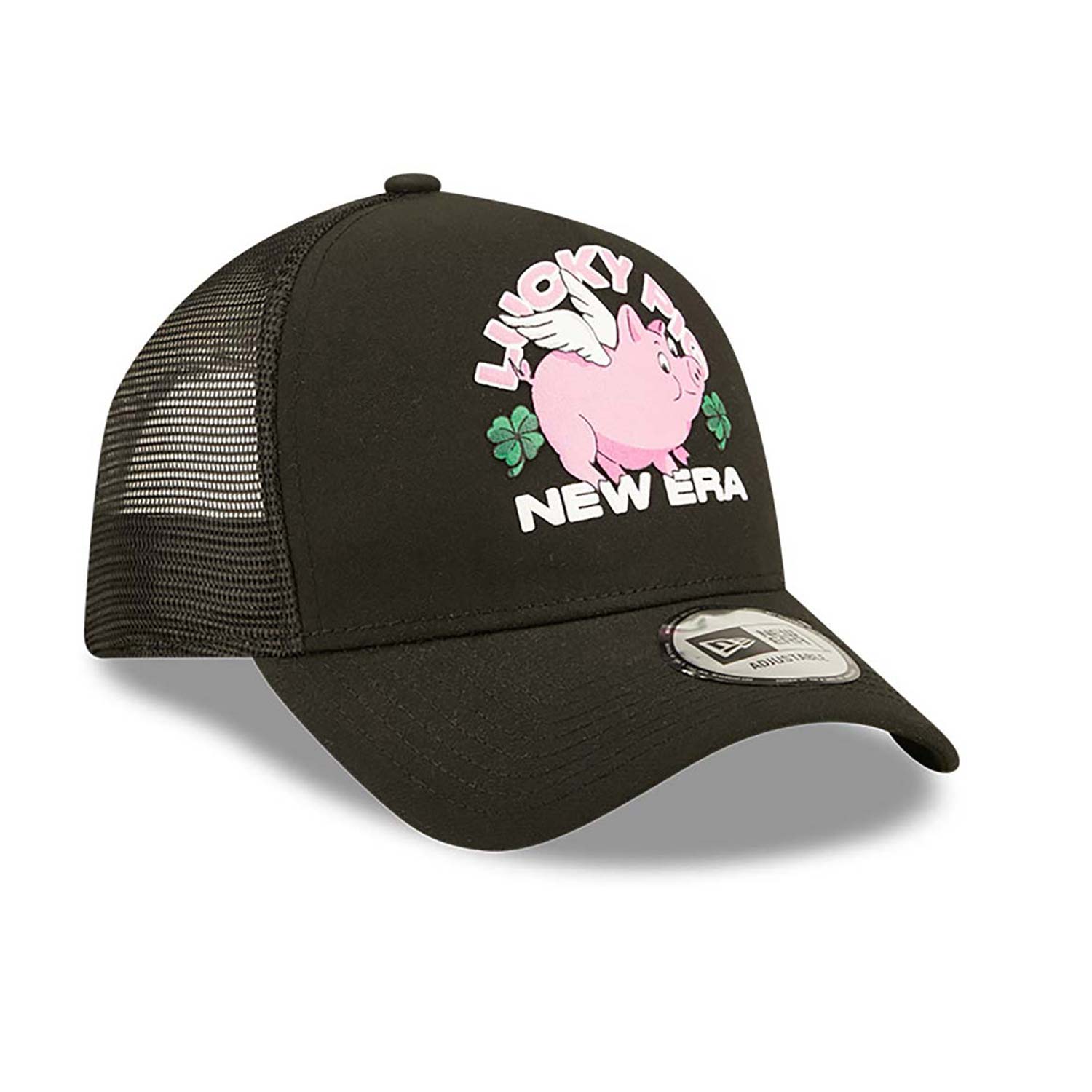 New Era Lucky Pig Repreve Black A-Frame Trucker Cap