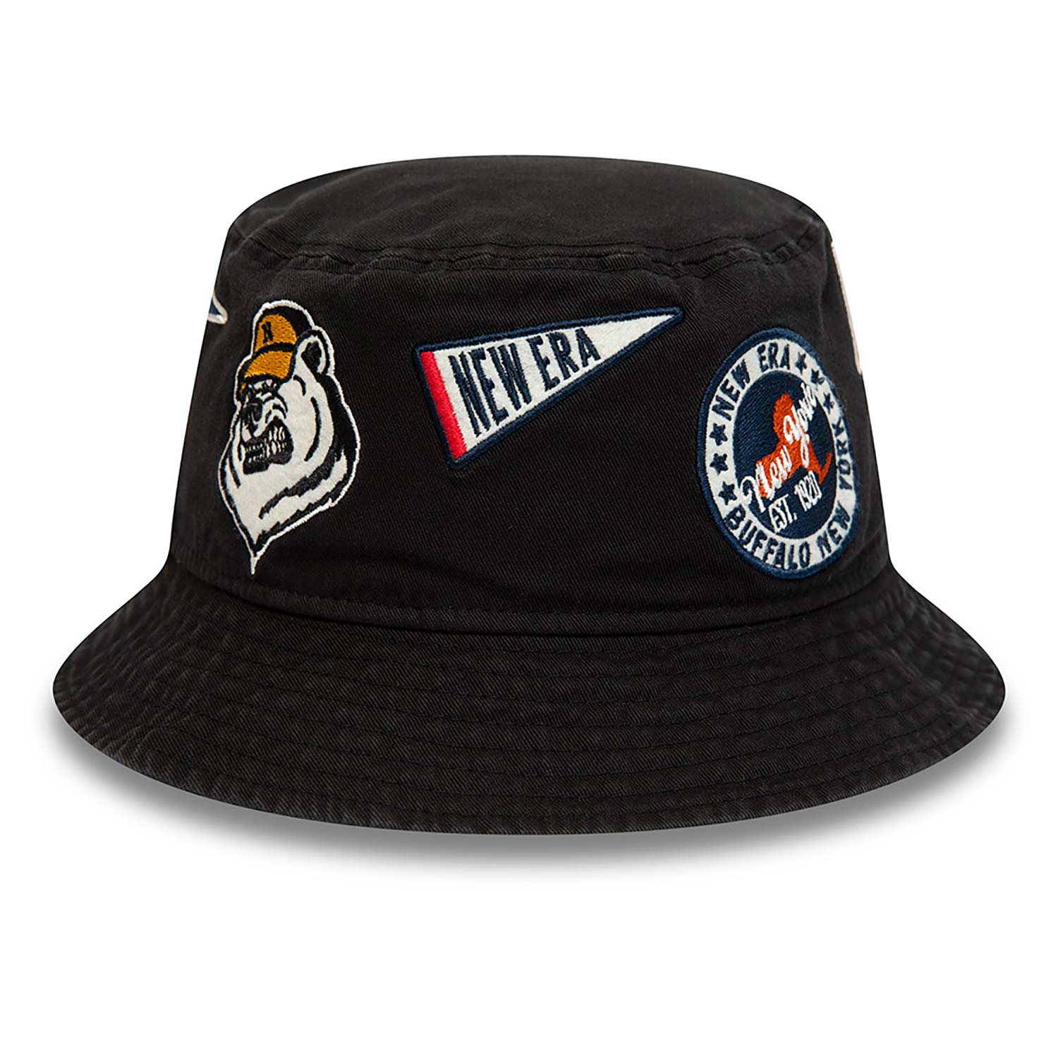 New Era Heritage All Over Patch Black Bucket Hat
