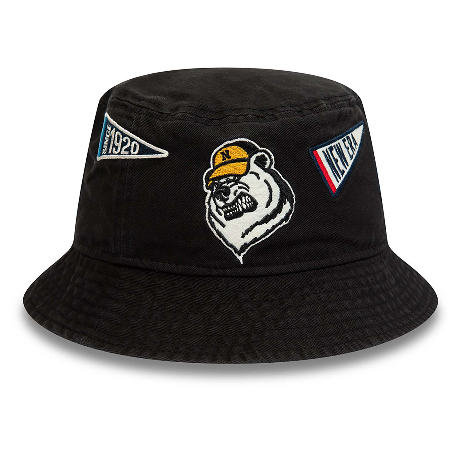 New Era Heritage All Over Patch Black Bucket Hat