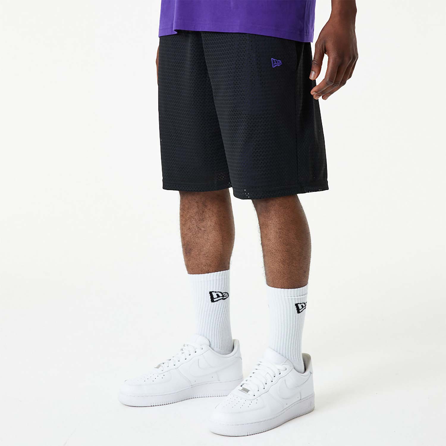 New Era Black And Purple Mesh Shorts