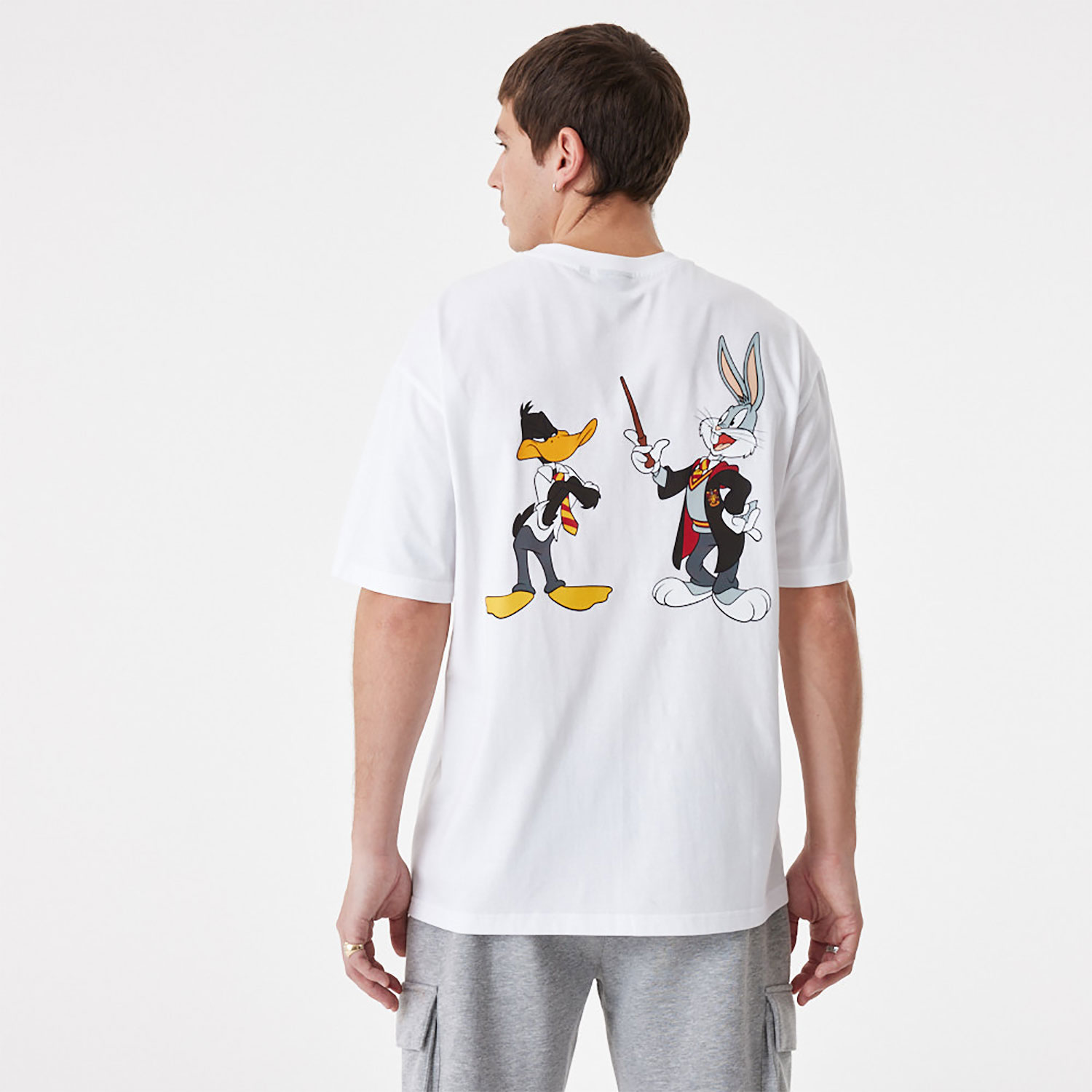 Looney Tunes x Harry Potter Daffy Duck and Bugs Bunny White Oversized T-Shirt