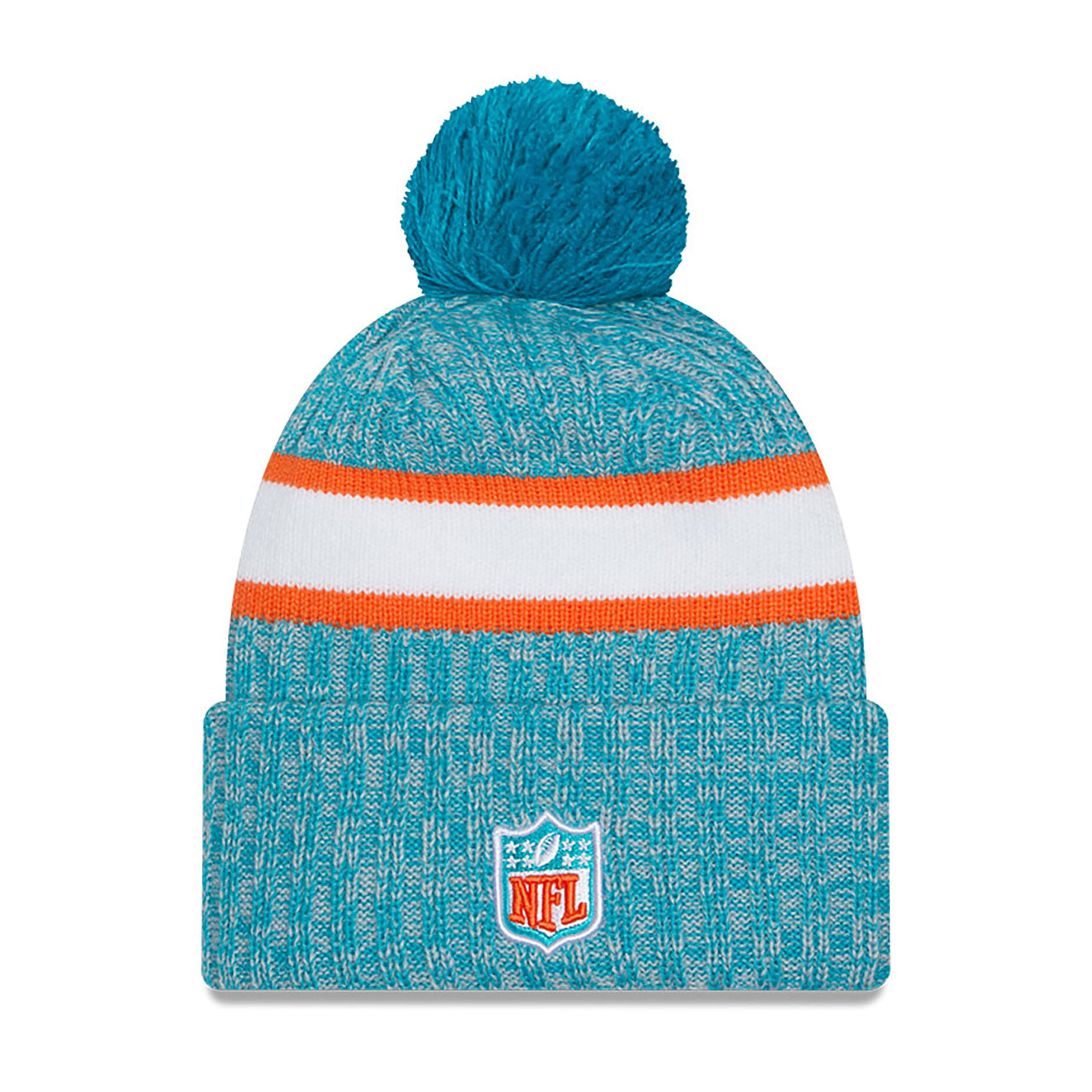 Miami Dolphins NFL Sideline 2023 Turquoise Bobble Knit Hat