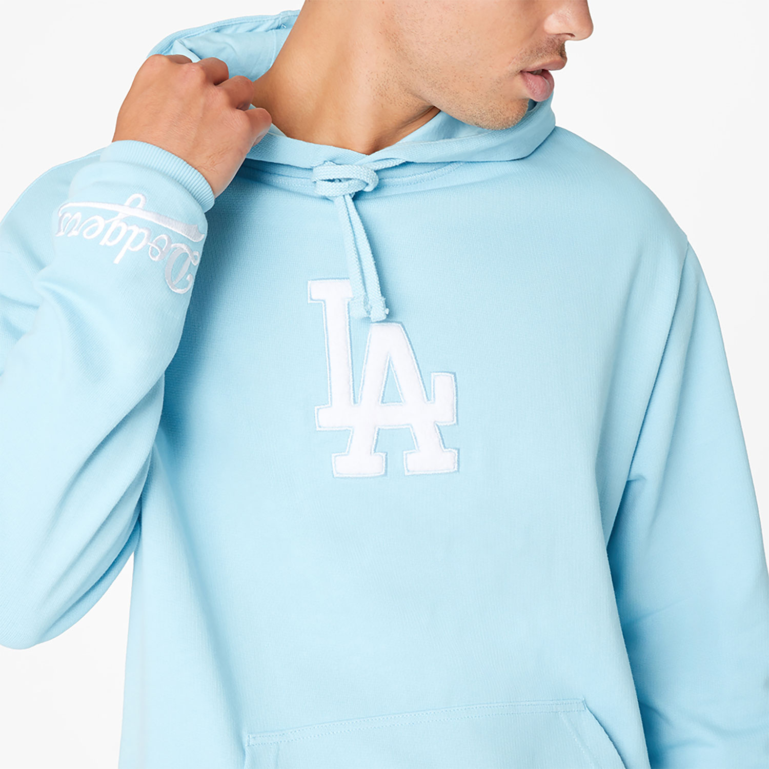 LA Dodgers World Series Patch Pastel Blue Oversized Pullover Hoodie