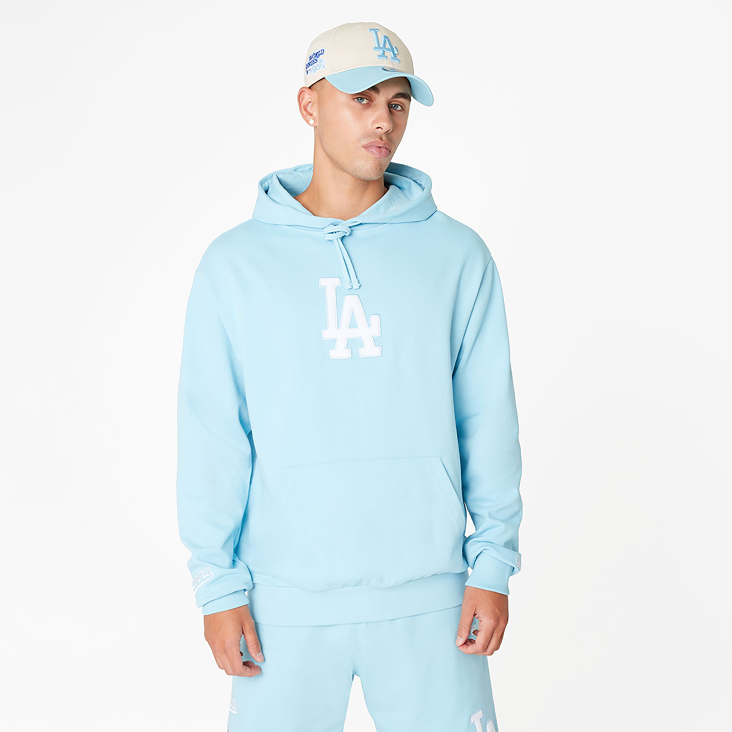 LA Dodgers World Series Patch Pastel Blue Oversized Pullover Hoodie